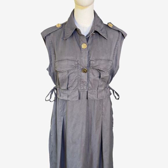 Mint Velvet Utility Midi Shirt Dress Grey Lyocell Sleeveless Button Front 8 - Picture 7 of 10